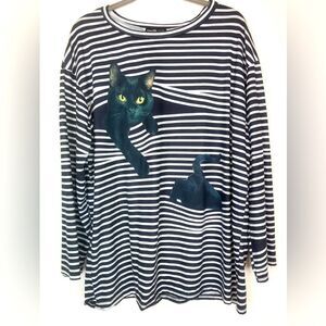 Noracora black cat striped unique top presumed vintage oversized